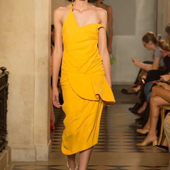mustard asymmetrical dress Mustard Asymmetrical Chinon Silk Dress S / Chinon Silk / Made to Order in 15-20 Days main image 0